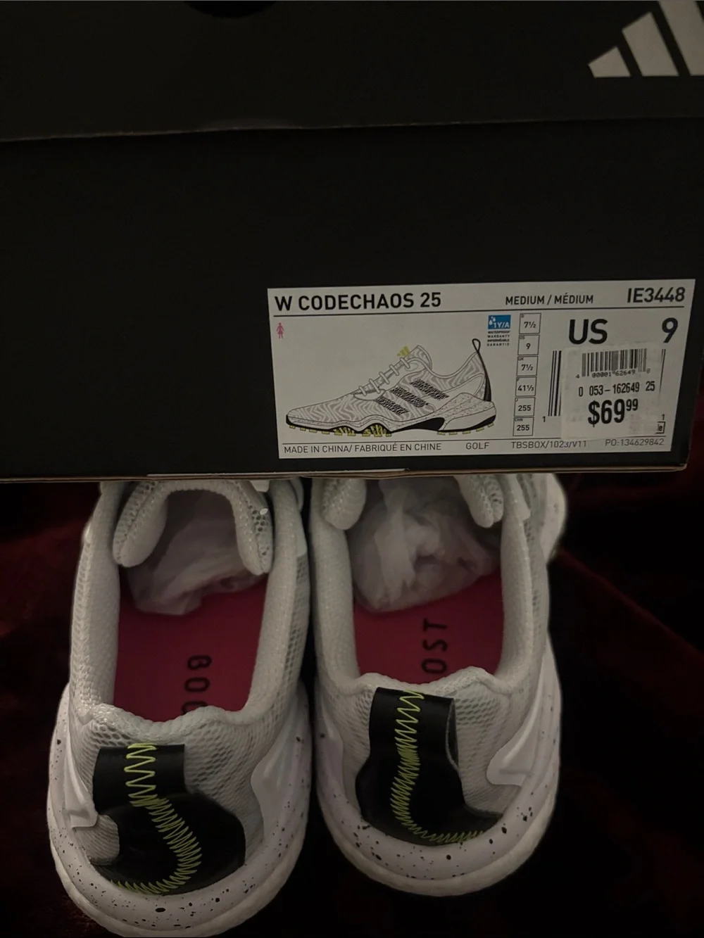 adidas White Athletic Running Shoes with Black and Lime Accents